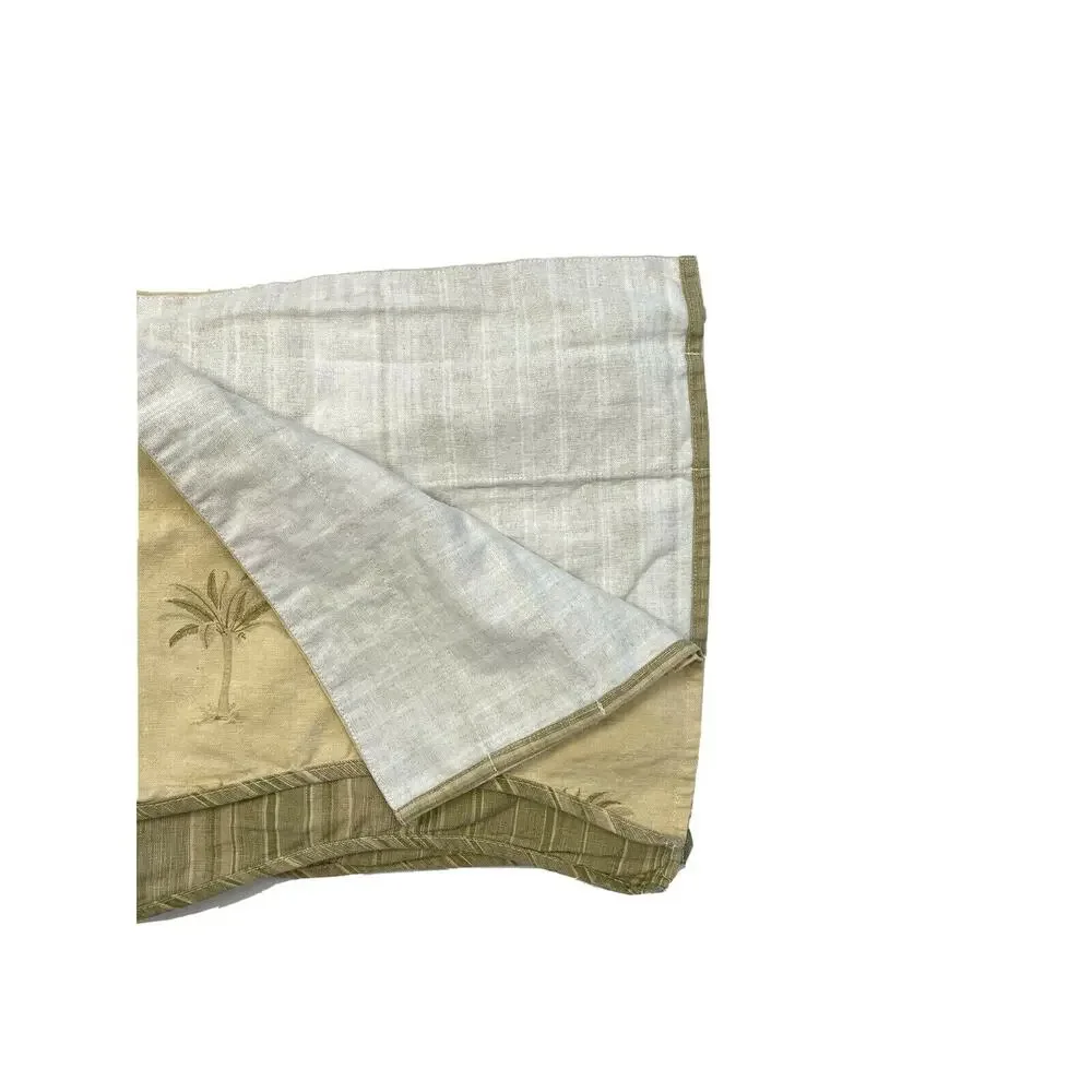 2 Discontinued Waverly Valances Curtains Neutral Green Stripe Palm Print Pair